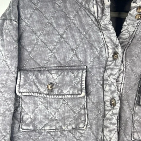 Jane and Delancey Quilted Shirt Jacket Mineral Wash Diamond quilt Gray Sz XL - Picture 4 of 7